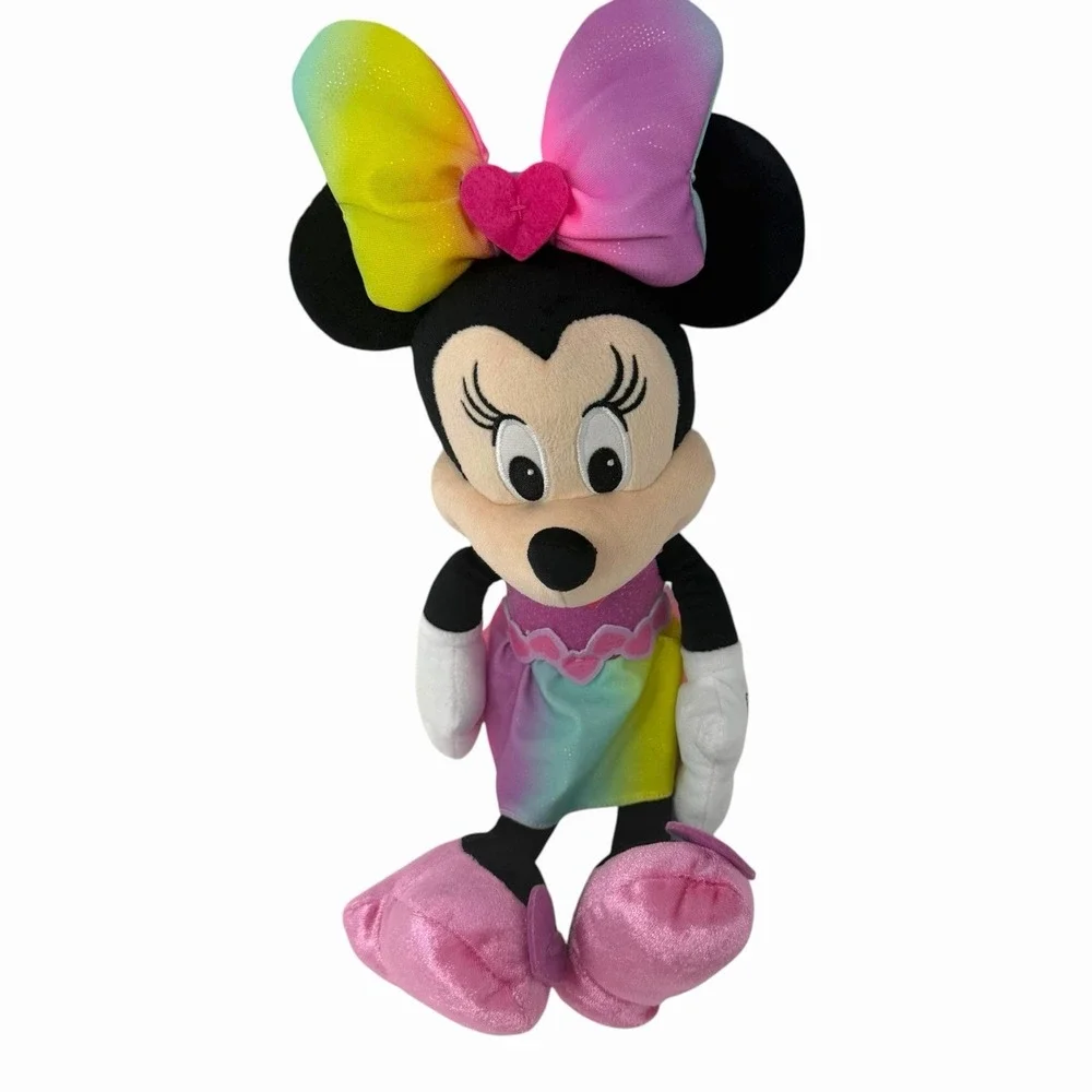 Disney Minnie Mouse Plush Rainbow Ombre Dress Heart Shoes Stuffed Toy